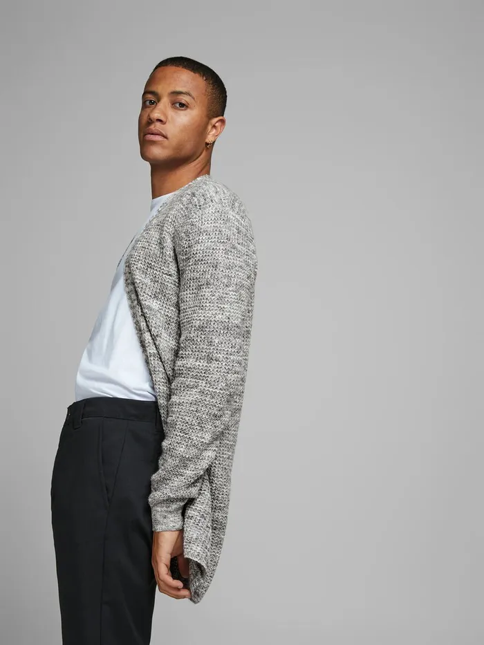 Knitwear JACK and JONES Mens RECYCLED POLYESTER CARDIGAN Grey Light Grey Melange Cheap On Sale