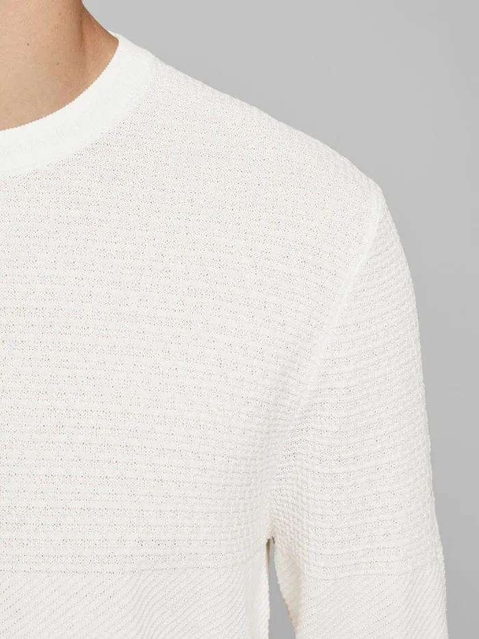 Knitwear JACK and JONES Mens RECYCLED POLYESTER KNITTED PULLOVER White Blanc de Blanc Gift for Friend
