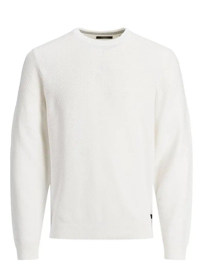Knitwear JACK and JONES Mens RECYCLED POLYESTER KNITTED PULLOVER White Blanc de Blanc Gift for Friend