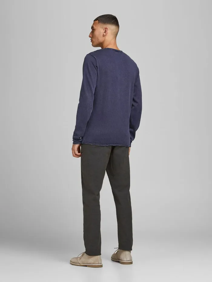 Knitwear JACK and JONES Mens TEXTURED COTTON KNITTED PULLOVER Blue Peacoat Gift Ideas