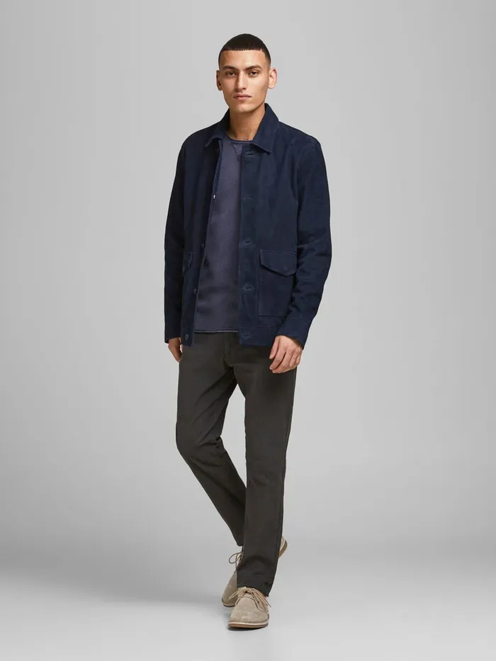 Knitwear JACK and JONES Mens TEXTURED COTTON KNITTED PULLOVER Blue Peacoat Gift Ideas