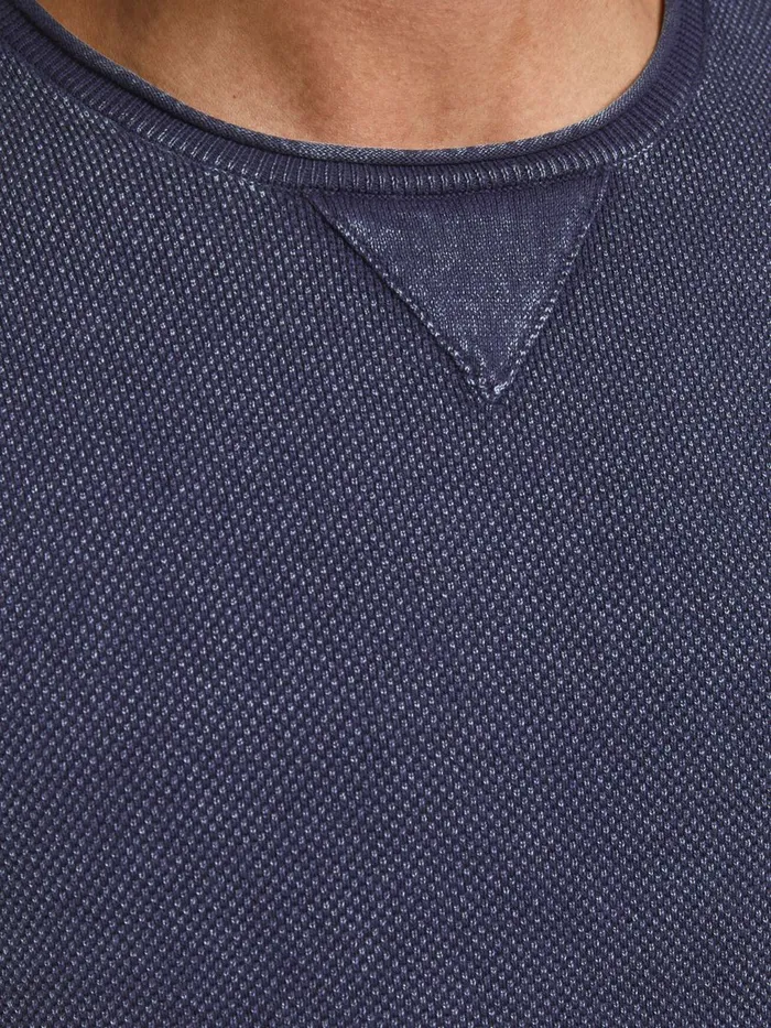 Knitwear JACK and JONES Mens TEXTURED COTTON KNITTED PULLOVER Blue Peacoat Gift Ideas