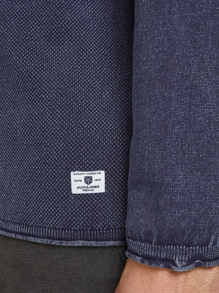 Knitwear JACK and JONES Mens TEXTURED COTTON KNITTED PULLOVER Blue Peacoat Gift Ideas