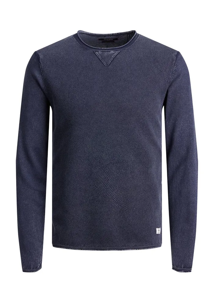 Knitwear JACK and JONES Mens TEXTURED COTTON KNITTED PULLOVER Blue Peacoat Gift Ideas