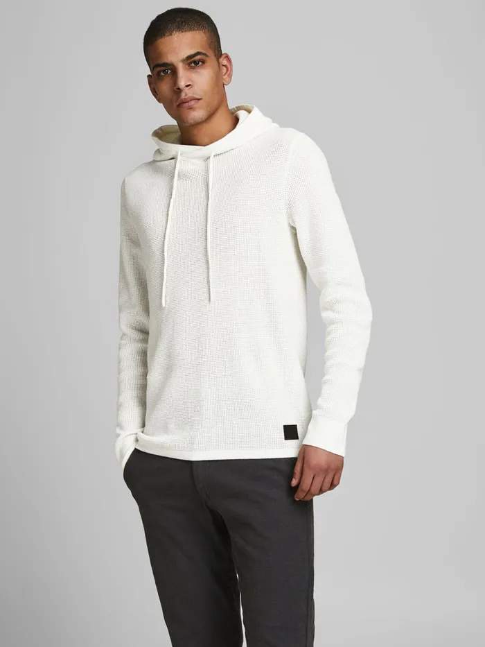 Knitwear JACK and JONES Mens TEXTURED HOODED KNITTED JUMPER White Cloud Dancer For Sale Knitwear JACK and JONES Mens TEXTURED HOODED KNITTED JUMPER White Cloud Dancer For Sale