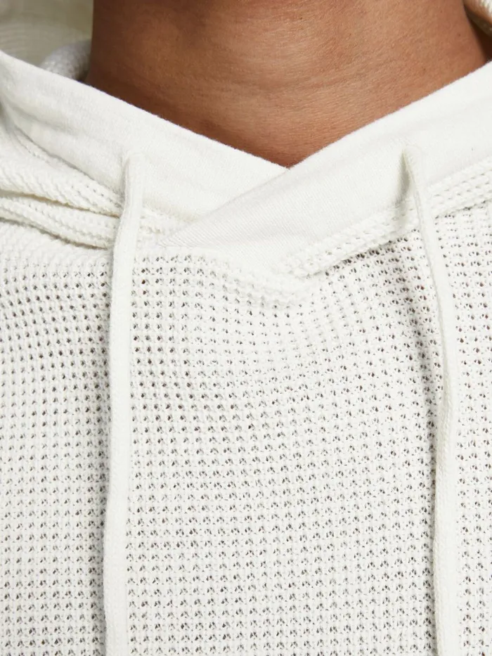 Knitwear JACK and JONES Mens TEXTURED HOODED KNITTED JUMPER White Cloud Dancer For Sale