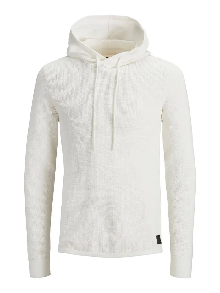 Knitwear JACK and JONES Mens TEXTURED HOODED KNITTED JUMPER White Cloud Dancer For Sale