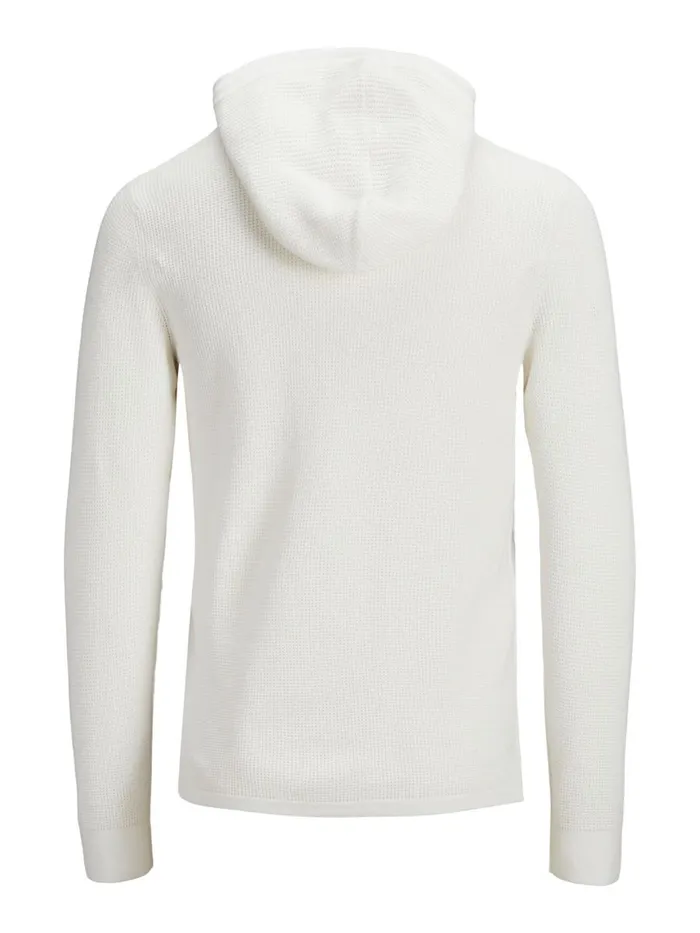 Knitwear JACK and JONES Mens TEXTURED HOODED KNITTED JUMPER White Cloud Dancer For Sale