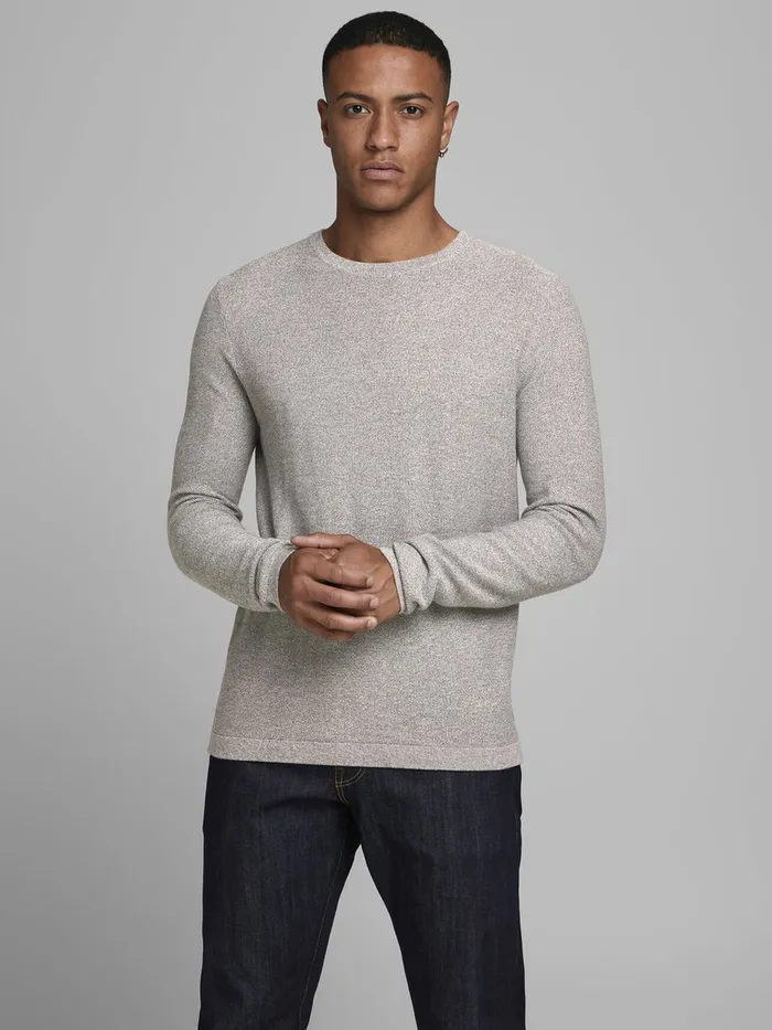 Knitwear JACK and JONES Mens TEXTURED JUMPER Grey Grey Melange Cheap On Sale