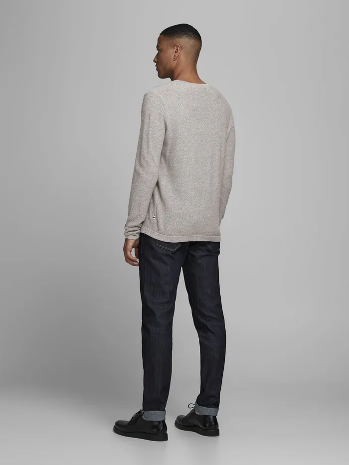 Knitwear JACK and JONES Mens TEXTURED JUMPER Grey Grey Melange Cheap On Sale