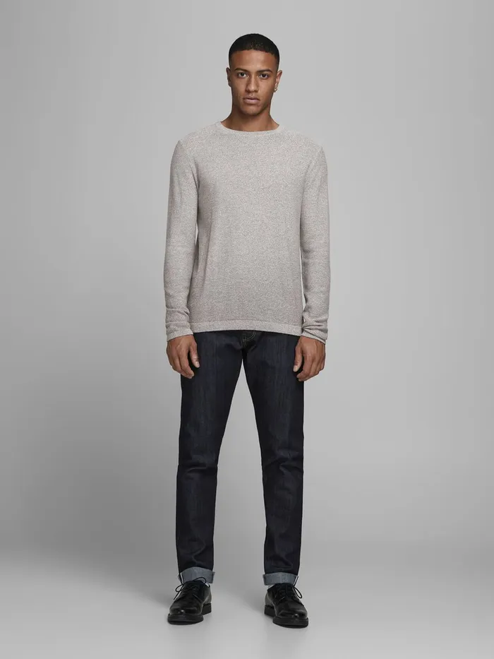 Knitwear JACK and JONES Mens TEXTURED JUMPER Grey Grey Melange Cheap On Sale