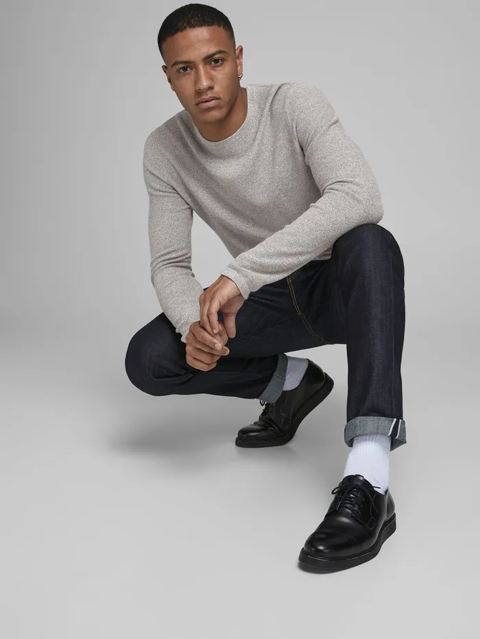 Knitwear JACK and JONES Mens TEXTURED JUMPER Grey Grey Melange Cheap On Sale
