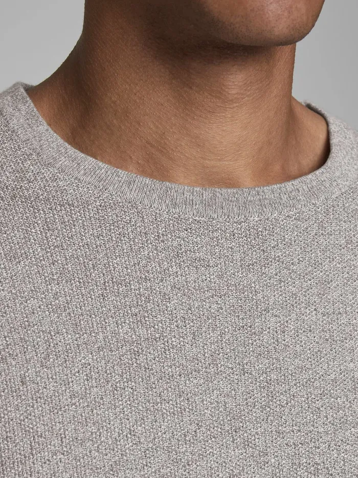 Knitwear JACK and JONES Mens TEXTURED JUMPER Grey Grey Melange Cheap On Sale