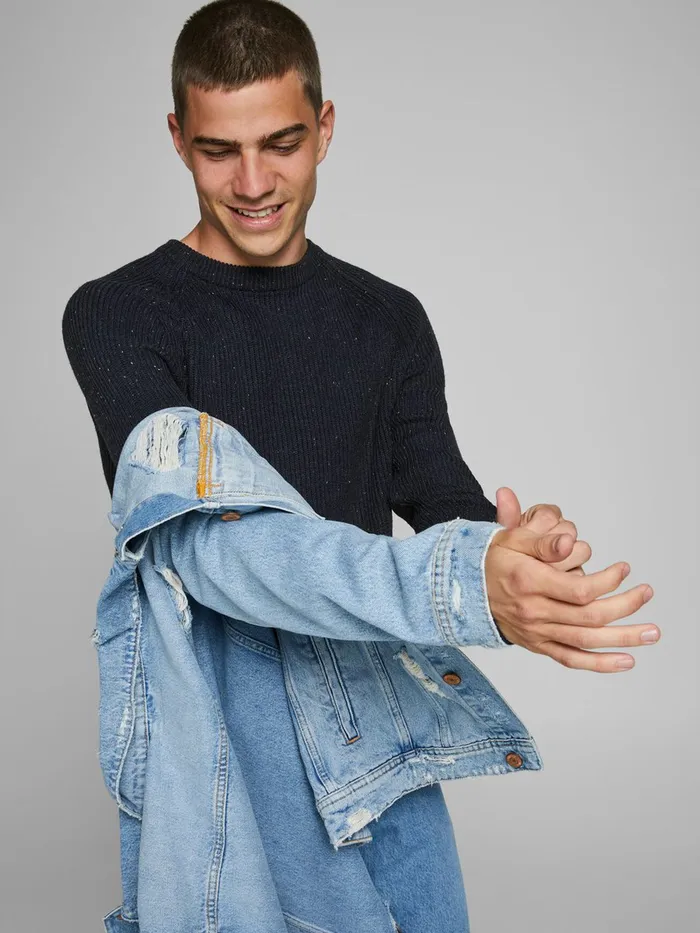 Knitwear JACK and JONES Mens TEXTURED KNITTED PULLOVER Blue Sky Captain Gift 4 You