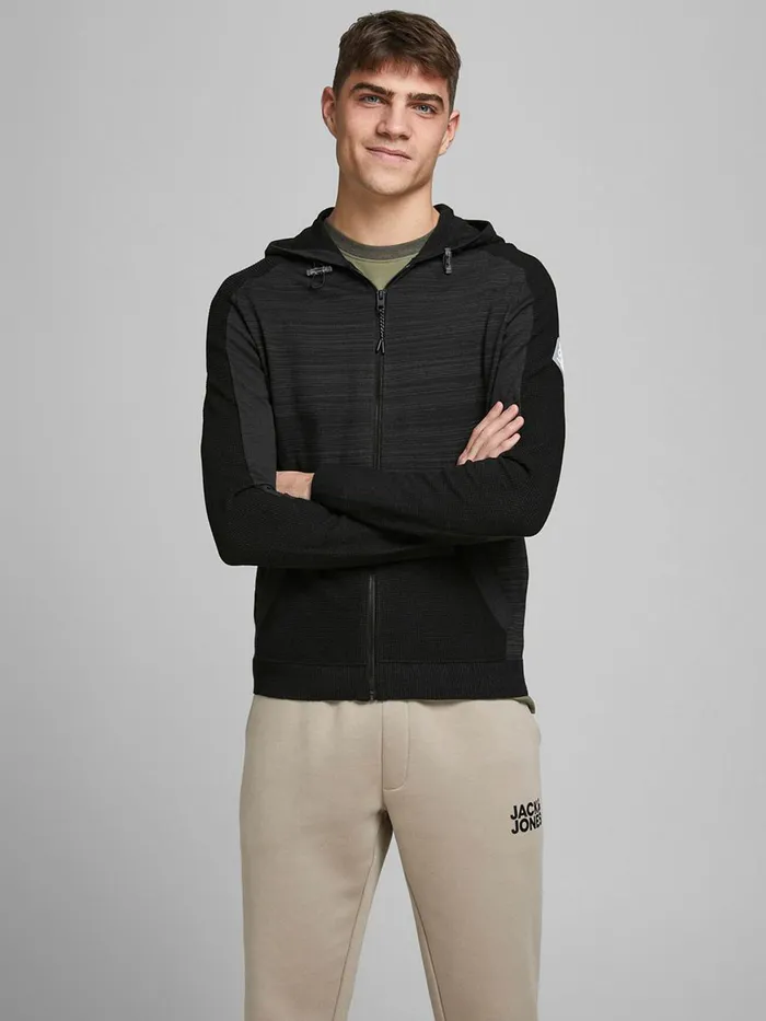 Knitwear JACK and JONES Mens TEXTURED ZIP CARDIGAN Black Black Online