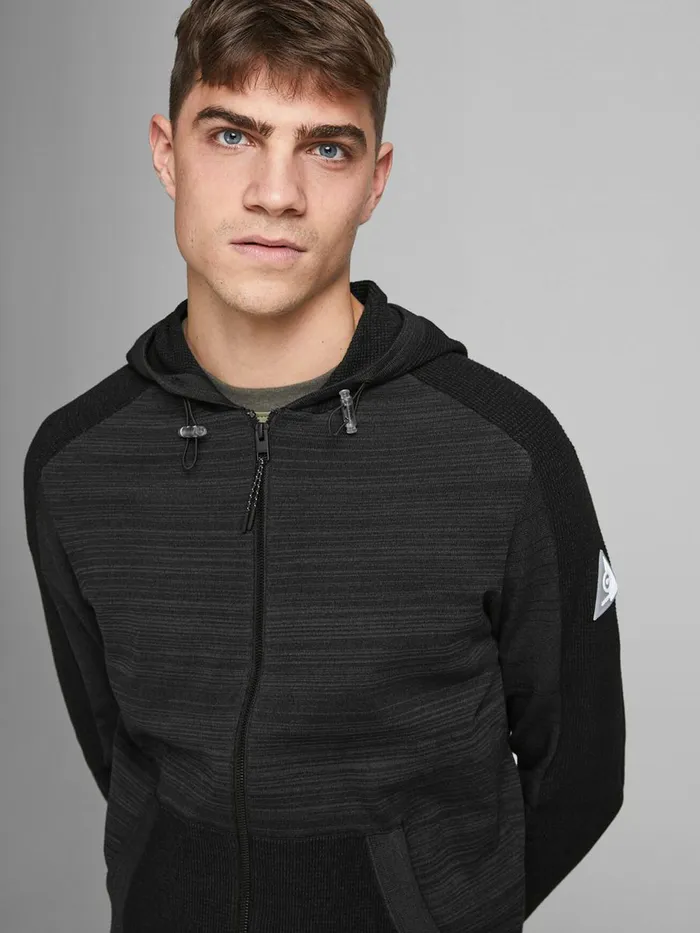 Knitwear JACK and JONES Mens TEXTURED ZIP CARDIGAN Black Black Online