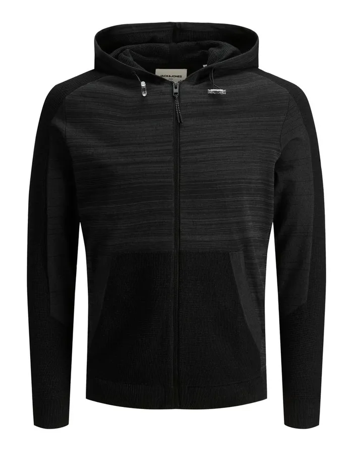 Knitwear JACK and JONES Mens TEXTURED ZIP CARDIGAN Black Black Online