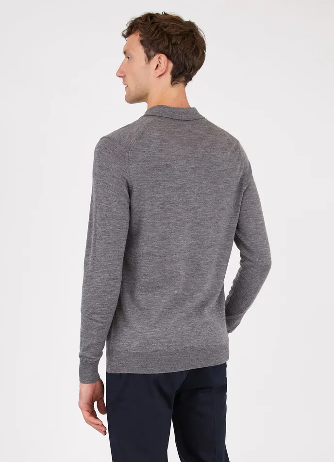 Knitwear ussunspel Men ExtraFine Merino Polo Shirt Mid Grey Melange