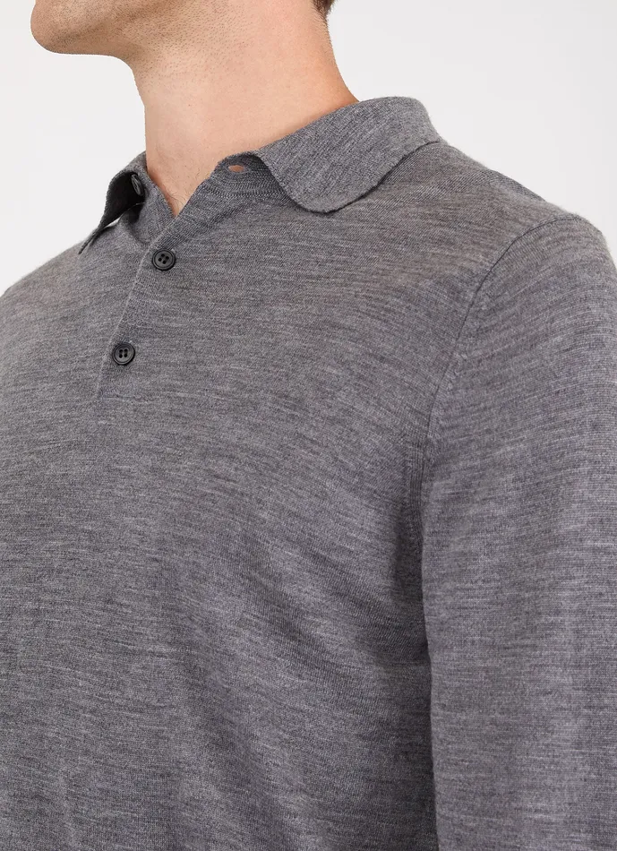 Knitwear ussunspel Men ExtraFine Merino Polo Shirt Mid Grey Melange