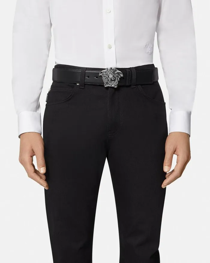 La Medusa Leather Belt 4 Cm Black Men Versace Belts