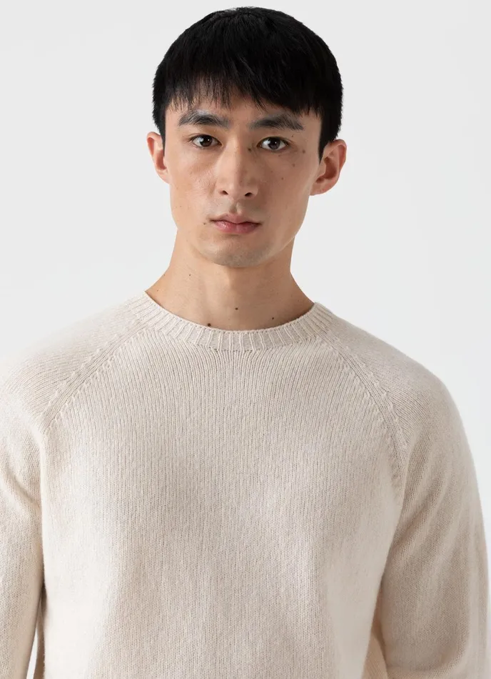 Lambswool Crew Neck Jumper Ecru Men SUNSPEL Knitwear