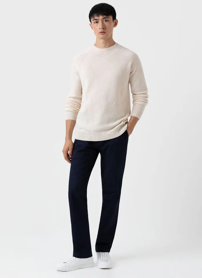 Lambswool Crew Neck Jumper Ecru Men SUNSPEL Knitwear
