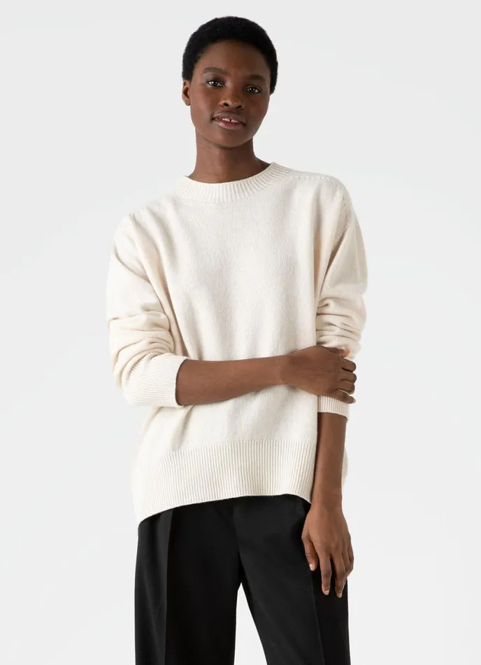 Lambswool Crewneck Jumper Ecru Women SUNSPEL Knitwear
