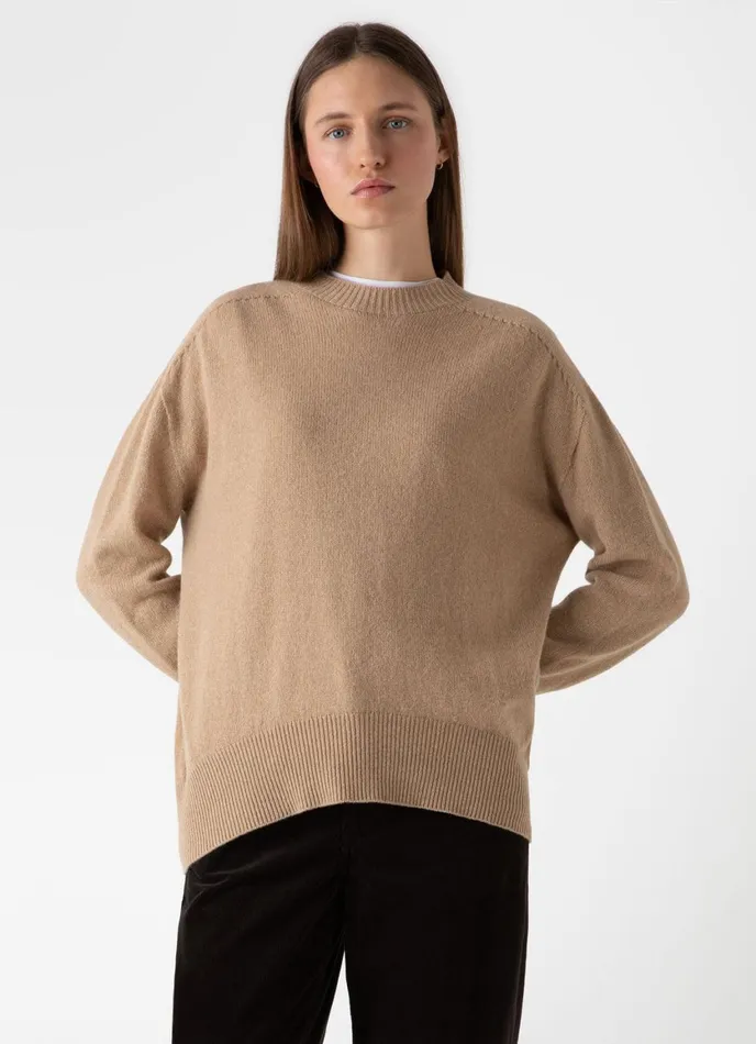 Lambswool Crewneck Jumper Light Camel Women SUNSPEL Knitwear