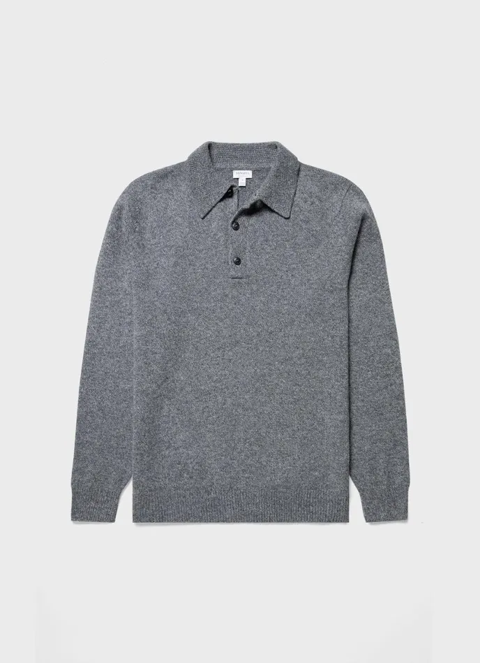 Lambswool Polo Shirt Mid Grey Melange Men SUNSPEL Polo Shirts