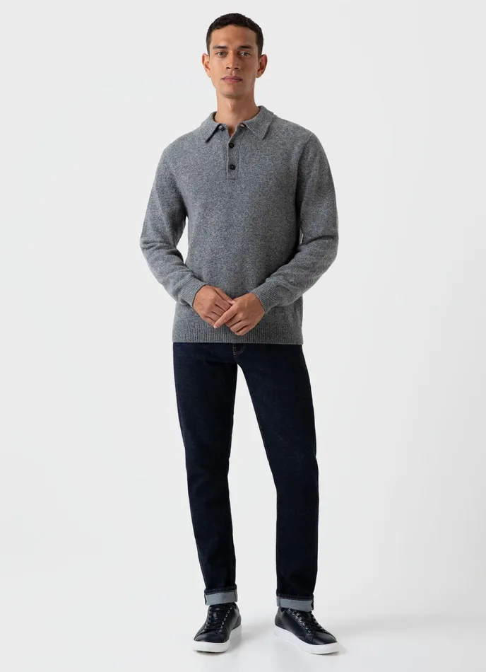 Lambswool Polo Shirt Mid Grey Melange Men SUNSPEL Polo Shirts