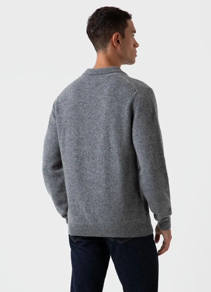 Lambswool Polo Shirt Mid Grey Melange Men SUNSPEL Polo Shirts