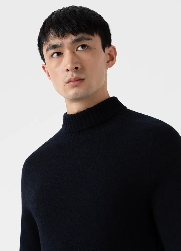 Lambswool Roll Neck Dark Navy Mouline Men Knitwear ussunspel Lambswool Roll Neck Dark Navy Mouline Men Knitwear ussunspel