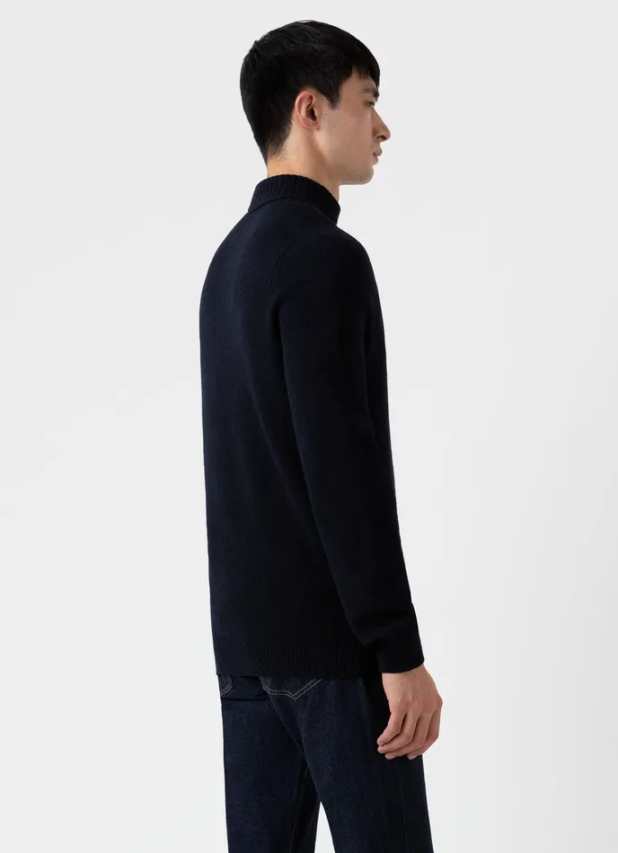 Lambswool Roll Neck Dark Navy Mouline Men Knitwear ussunspel Lambswool Roll Neck Dark Navy Mouline Men Knitwear ussunspel