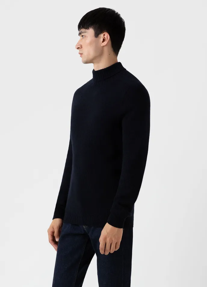 Lambswool Roll Neck Dark Navy Mouline Men Knitwear ussunspel Lambswool Roll Neck Dark Navy Mouline Men Knitwear ussunspel