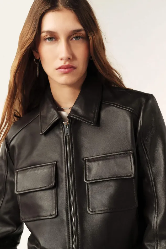 Leather Jacket Utica Brown Women Baandsh Jackets and Coats
