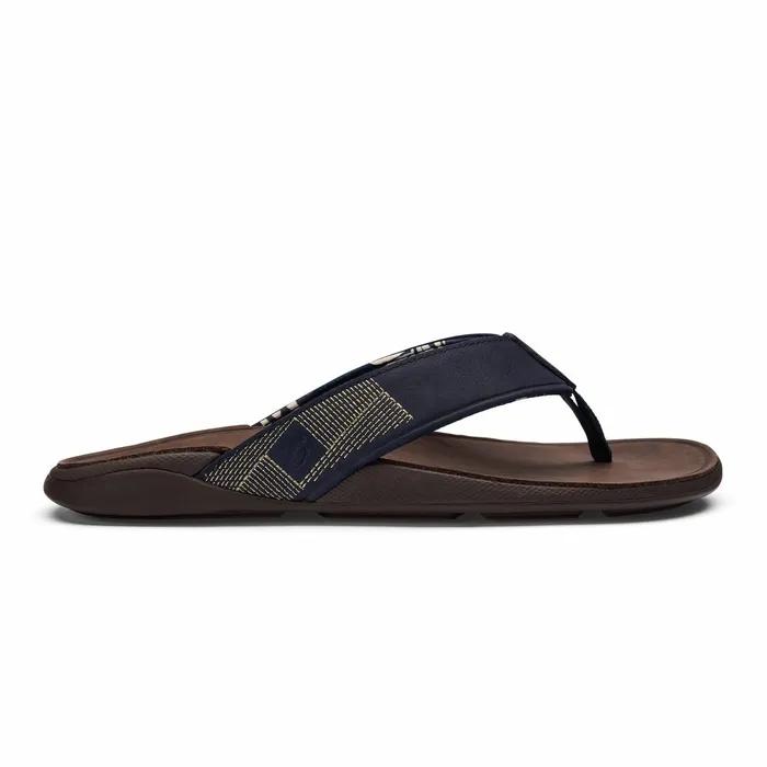 Leather Men Olukai Tuahine Waterproof Leather Beach Sandals 8211 Trench Blue