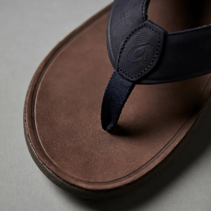 Leather Men Olukai Tuahine Waterproof Leather Beach Sandals 8211 Trench Blue