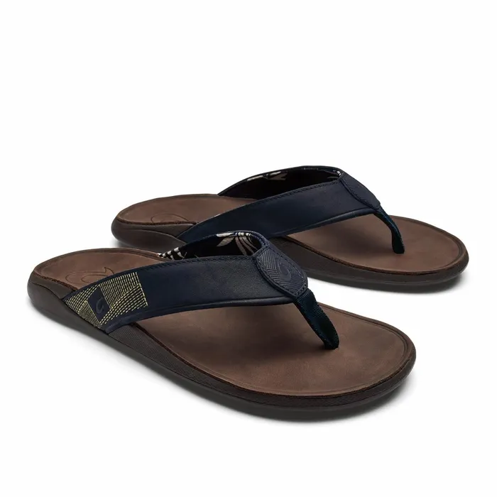 Leather Men Olukai Tuahine Waterproof Leather Beach Sandals 8211 Trench Blue