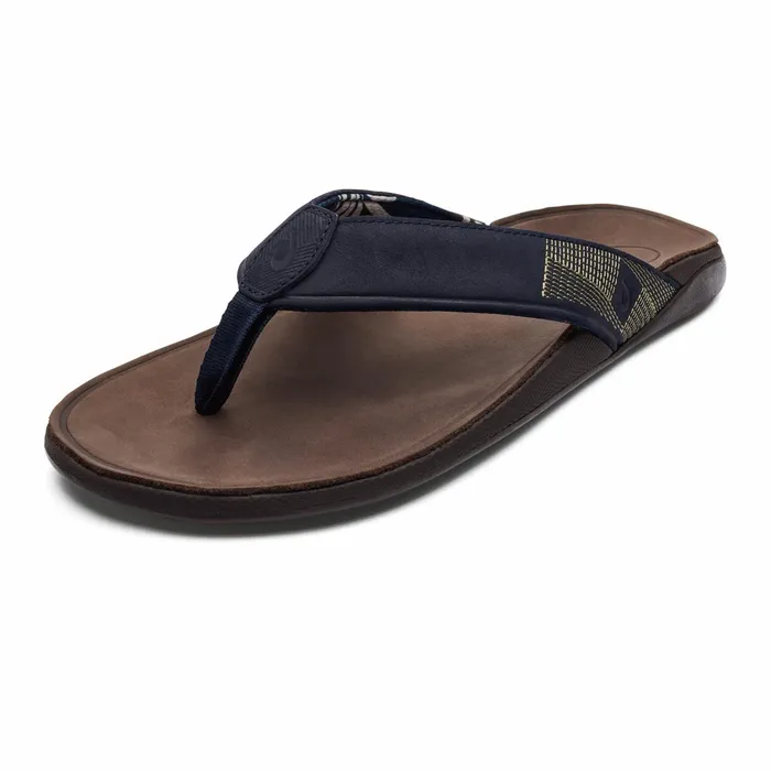 Leather Men Olukai Tuahine Waterproof Leather Beach Sandals 8211 Trench Blue