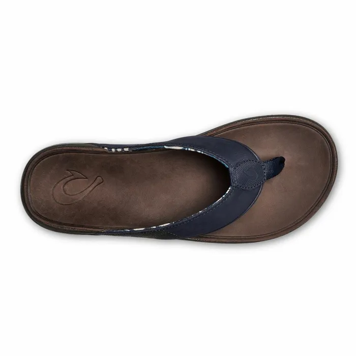 Leather Men Olukai Tuahine Waterproof Leather Beach Sandals 8211 Trench Blue