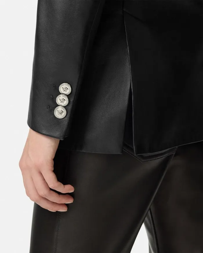 Leather StraightFit Masculine Blazer Black Women Versace Outerwear and Coats