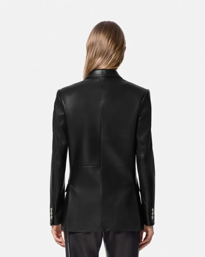 Leather StraightFit Masculine Blazer Black Women Versace Outerwear and Coats