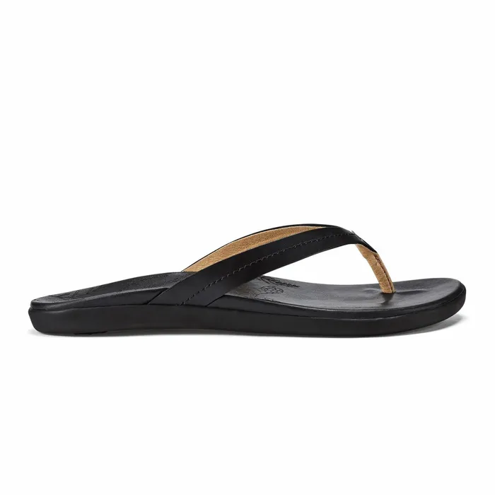 Leather Women Olukai Honu Leather Beach Sandals 8211 Black