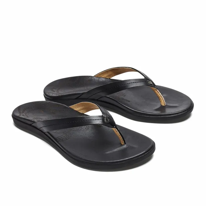 Leather Women Olukai Honu Leather Beach Sandals 8211 Black