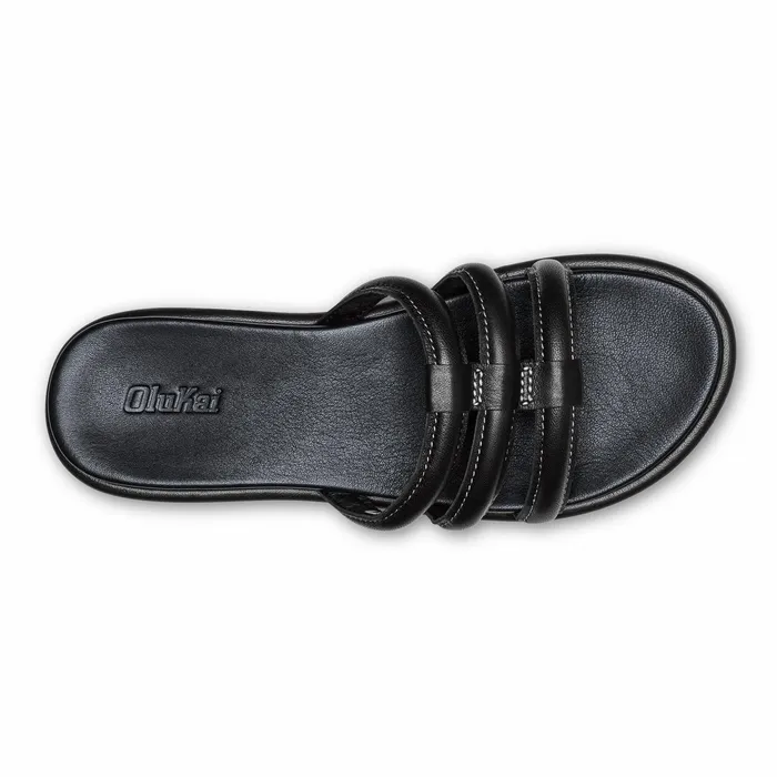 Leather Women Olukai Tiare Slide Leather Slide Sandals 8211 Black