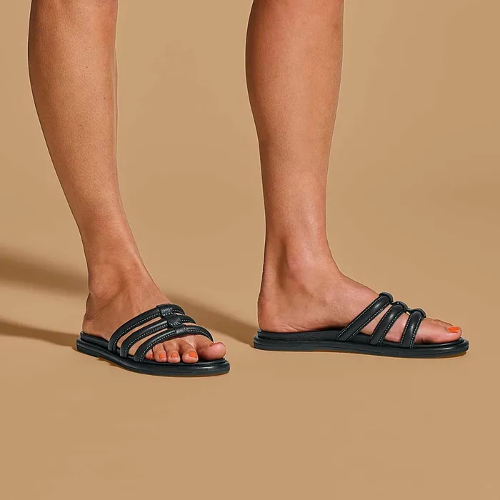 Leather Women Olukai Tiare Slide Leather Slide Sandals 8211 Black