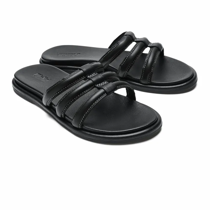 Leather Women Olukai Tiare Slide Leather Slide Sandals 8211 Black