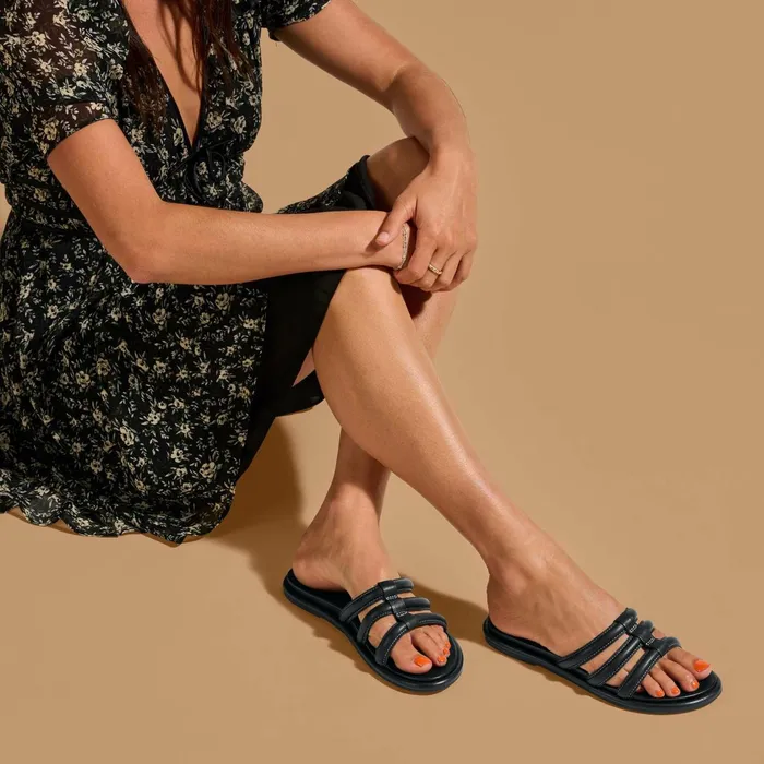 Leather Women Olukai Tiare Slide Leather Slide Sandals 8211 Black