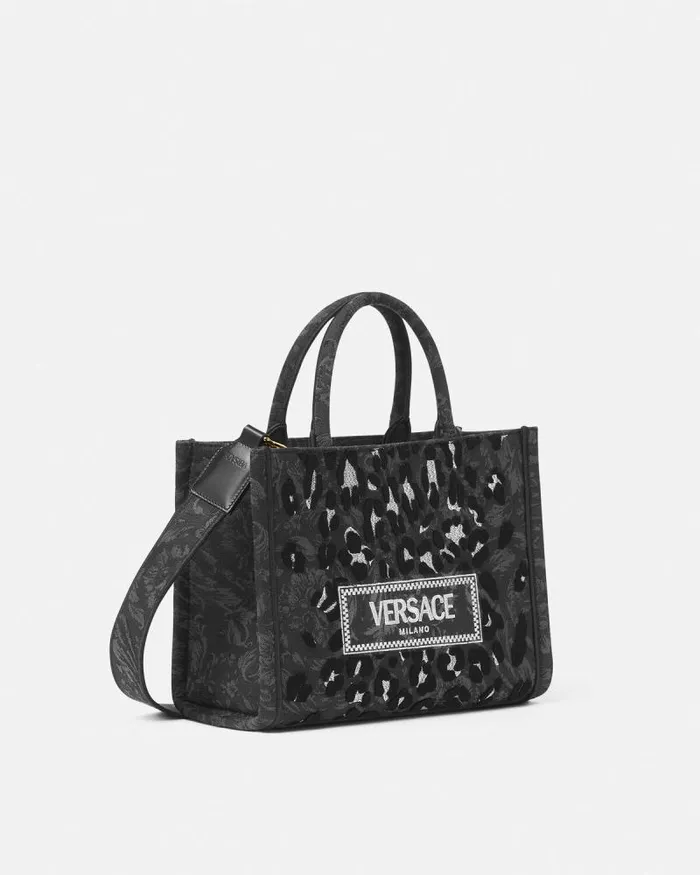 Leopard Athena Small Tote Bag Blackprint Women Versace Athena