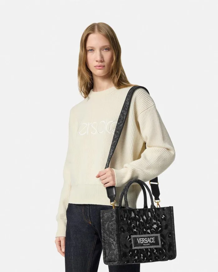 Leopard Athena Small Tote Bag Blackprint Women Versace Athena
